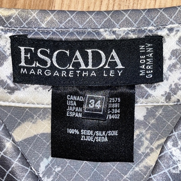 Escada (34 EU) 100% silk vintage shirt with abstract grey & ivory pattern - Picture 3 of 15